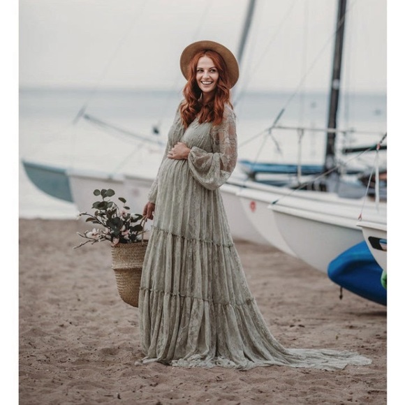 Sage Green Lace Mommy + Me matching dresses - Picture 2 of 5